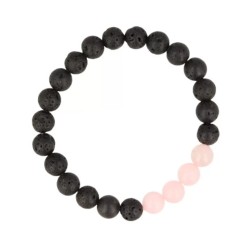 Kralenarmband Lavasteen / Roze kwarts