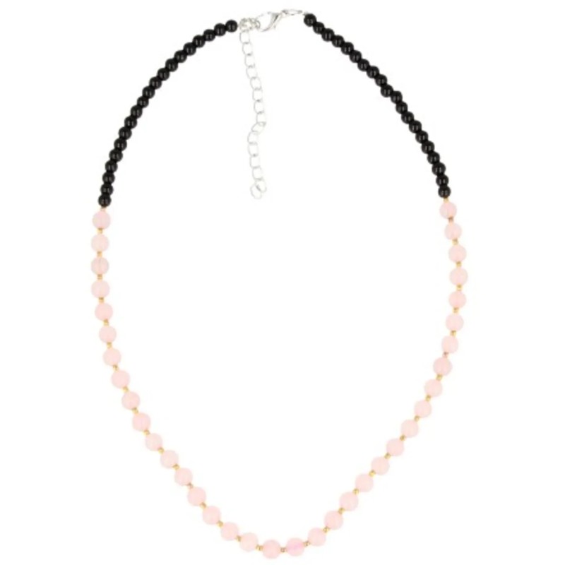 Edelsteen ketting Roze kwarts met zwart