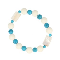 Edelsteen armband Howliet blauw / Parelmoer / Schuimkoraal wit (imitatie)