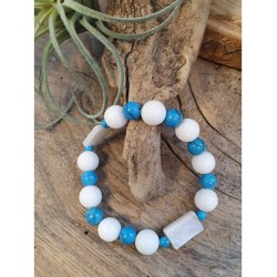 Edelsteen armband Howliet blauw / Parelmoer / Schuimkoraal wit (imitatie)