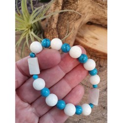 Edelsteen armband Howliet blauw / Parelmoer / Schuimkoraal wit (imitatie)