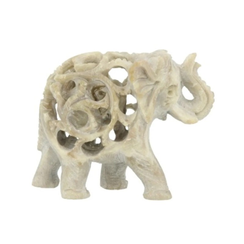 Speksteen olifant in olifant 6,5 cm slurf op