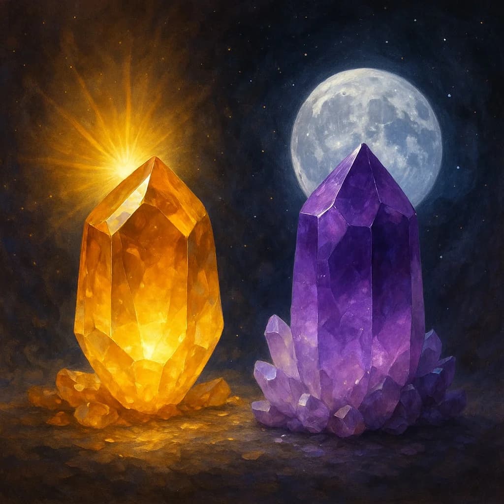 Citrien & Amethist: Zon & Maan in Edelstenen