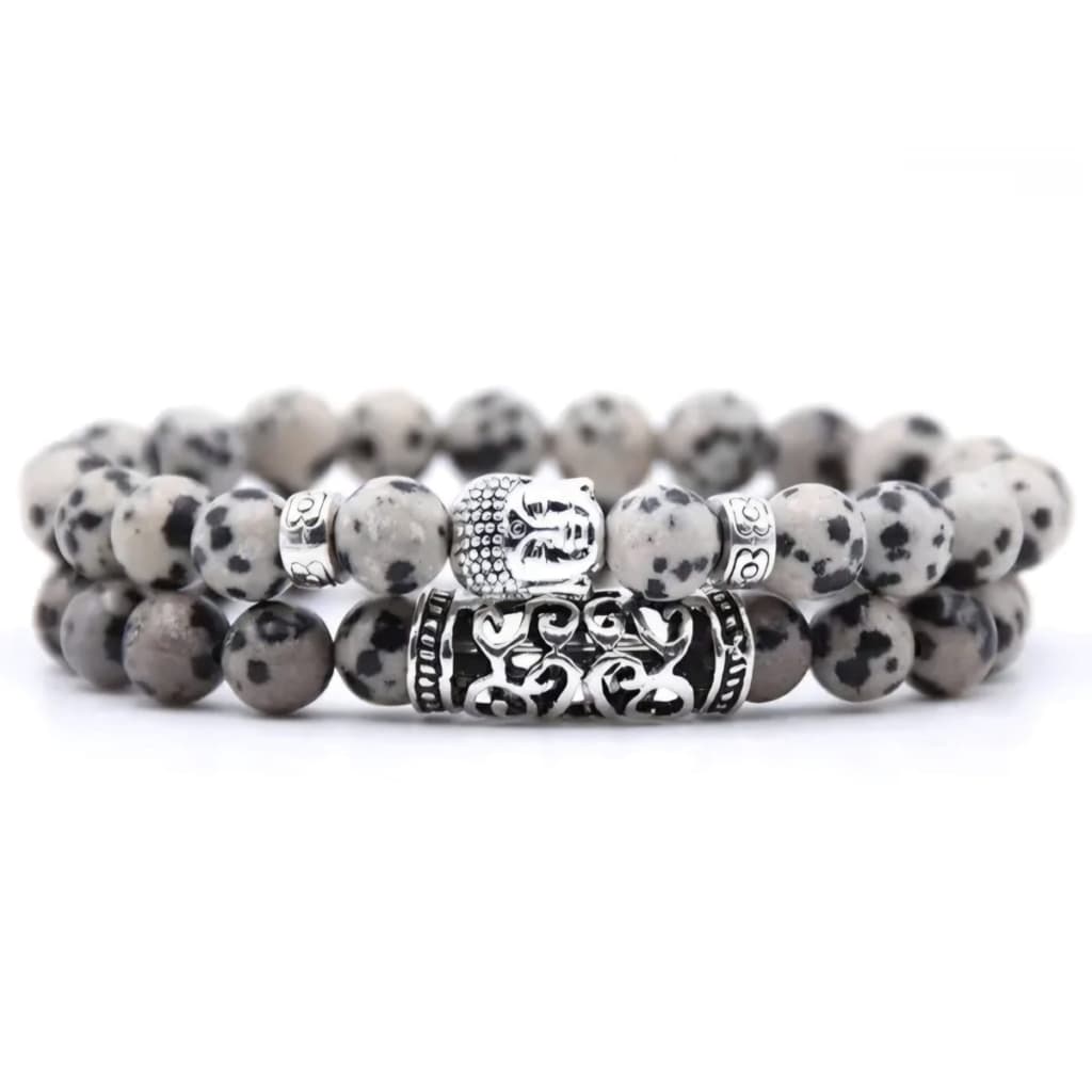 S4H Dalmatiër Jaspis Armband – 2-delige Set – Natuurlijke Edelsteen voor Bescherming & Positiviteit