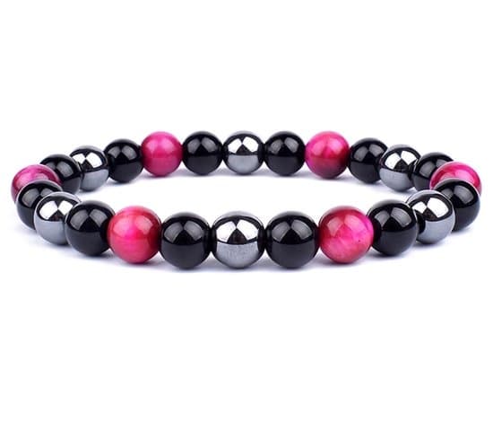 S4H Triple Protection roze Tijgeroog / Hematiet / Obsidian Edelstenen armband 8mm kralen / size 18 cm