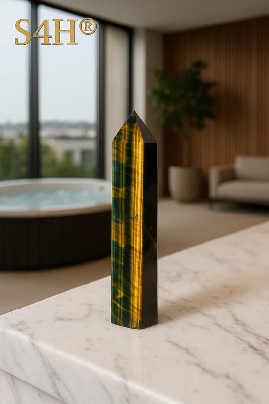 S4H Tijgeroog gepolijste Punt nr 7 – Goud/Blauw – 103 gr – 10 cm