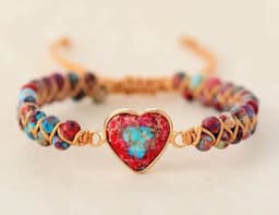 S4H – Armband Liefdesenergie – Rode & Turquoise Jaspis Hart