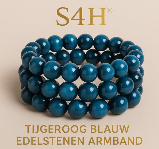 S4H 3x tijgeroog blauw edelstenen armband – 8 mm kralen – maat 18 cm – set van 3