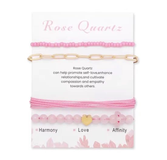 S4H Combo Rozenkwarts Edelstenen Armbanden kralen / size 19 cm