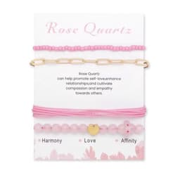 S4H Combo Rozenkwarts Edelstenen Armbanden kralen / size 19 cm