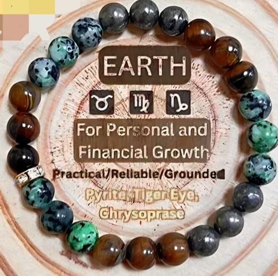 S4H Armband Earth – Persoonlijke & Financiële Groei – Pyriet, Tijgeroog & Chrysopraas