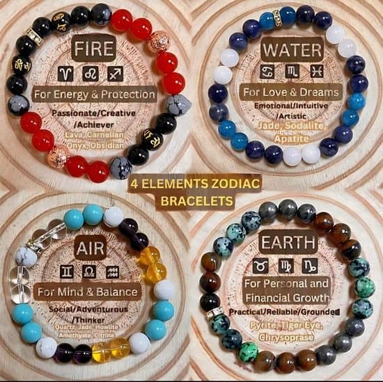 S4H 4-Elementen Armbanden set – Water • Vuur • Aarde • Lucht – 8 mm – 19 cm