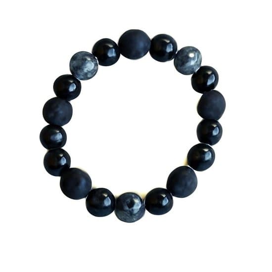 S4H Armband – Mat Onyx & Sneeuwvlok Obsidiaan – 8 mm – 17 cm