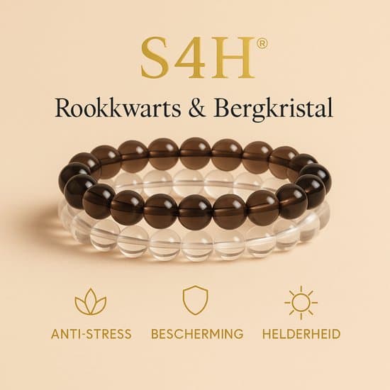 S4H Combinatie armbanden Rookkwarts & Bergkristal - 8mm kralen / Size 17 cm