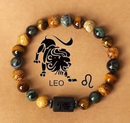 S4H Leo Armband – Edelsteen Horoscoop Armband Leeuw – Tijgeroog & Natuursteen – 18 cm – Kracht & Zelfvertrouwen – Cadeau voor Haar & Hem