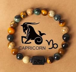 S4H Sterrenbeeld Armband Steenbok (Capricorn) – 8 mm Edelstenen – Tijgeroog, Lava, Hematiet & Jasper – Kracht, Bescherming & Succes – 18 cm – Unisex