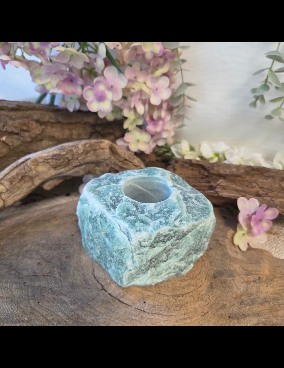 Theelichthouder Aventurijn groen ruw