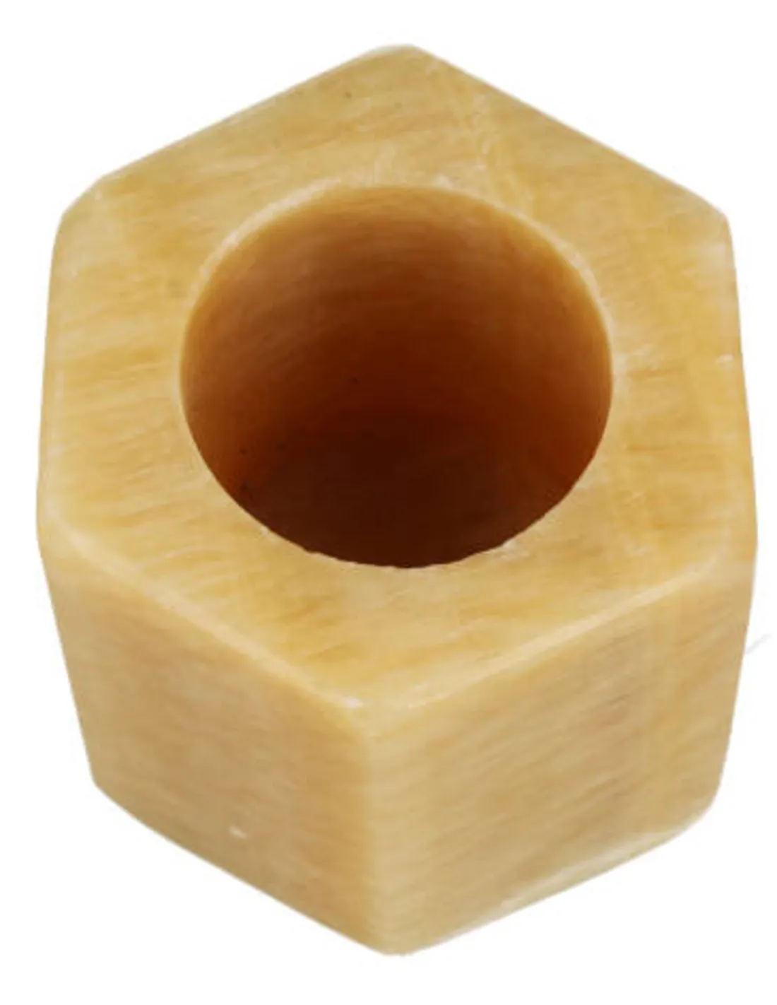 Theelichthouder Calciet geel zeshoek