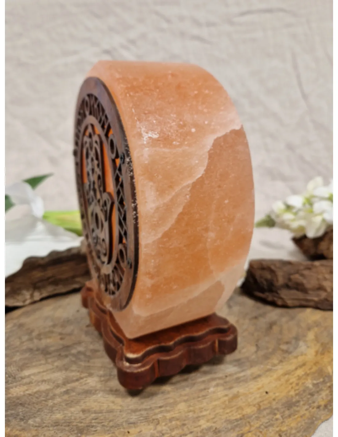 Zoutsteen lamp hamsa hand rond deco incl. elektra