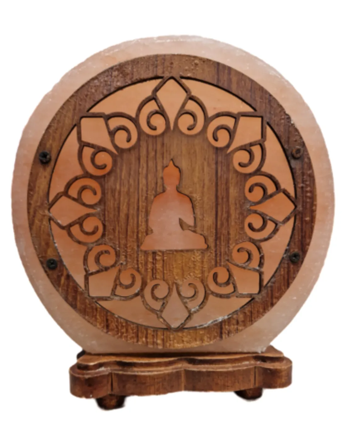 Zoutsteen lamp meditatie boeddha rond deco incl. elektra