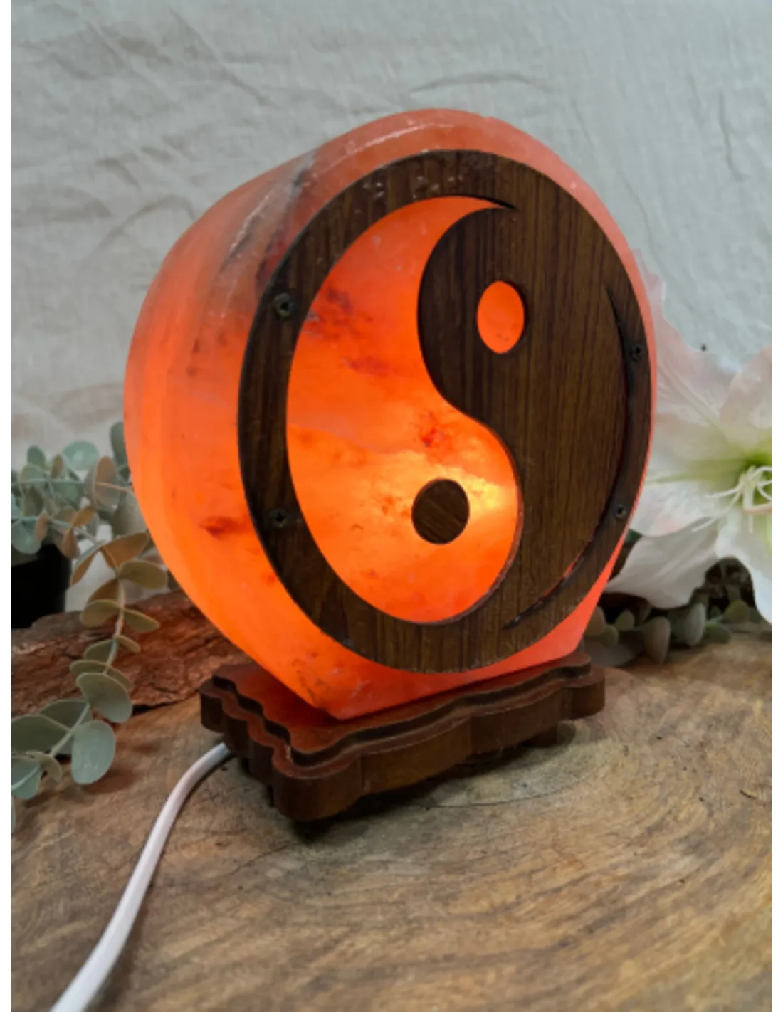 Zoutsteen lamp rond deco yin yang incl. elektra