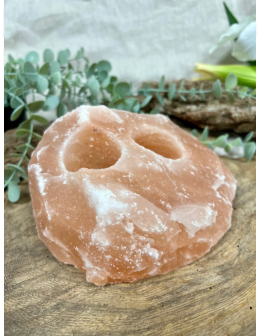 Zoutsteen theelichthouder dubbele gaten